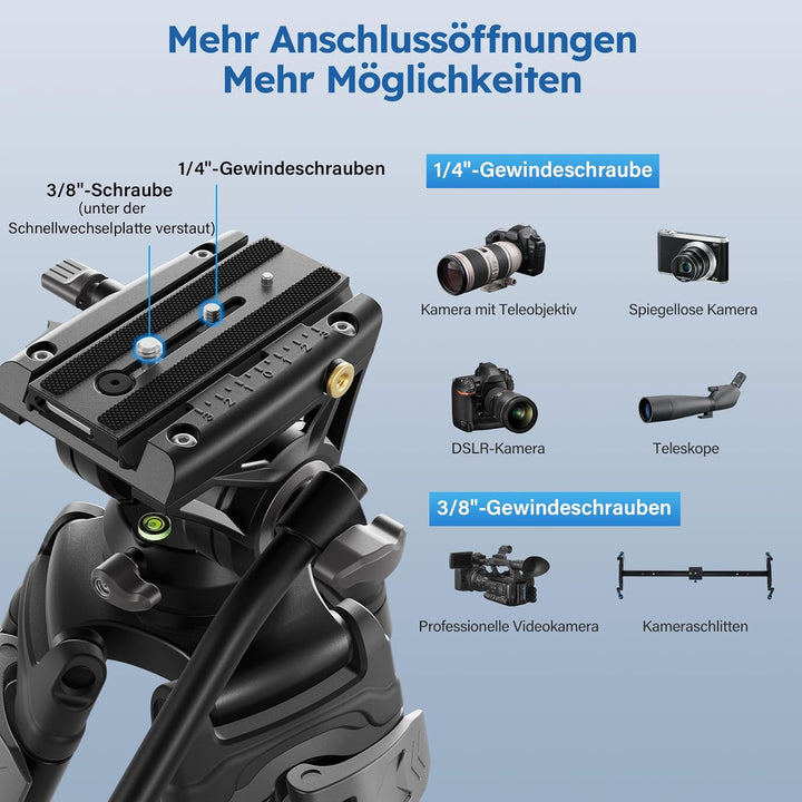 SIRUI AVT-02 Professionelles Video-Stativ mit 360° Fluidkopf – Schwerlast-Stativ, 190cm Höhe, inkl.