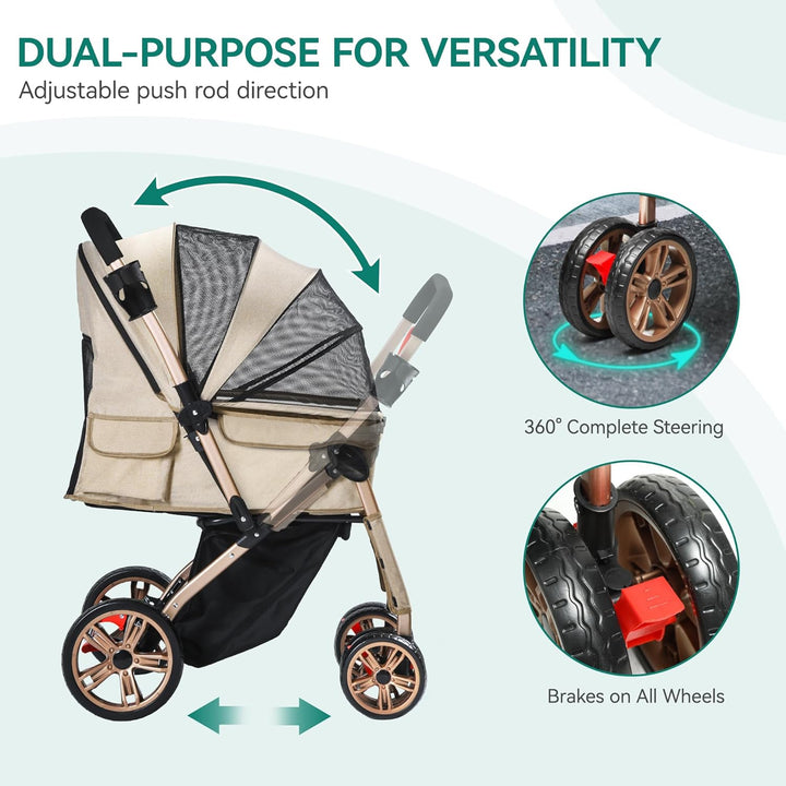 YITAHOME Hundebuggy Hundewagen klappbar für Hunde & Katzen, Haustierbuggy bis 22 kg mit umkehrbarem