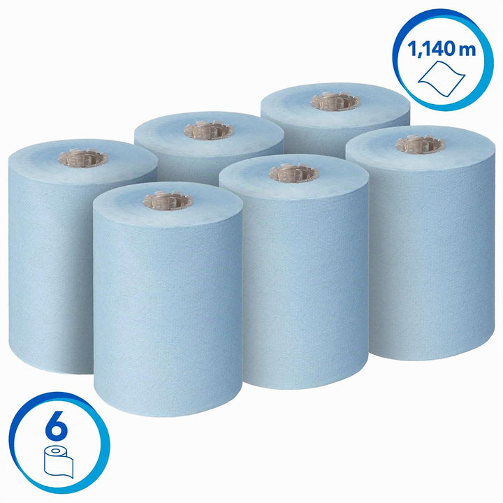 Scott Essential Slimroll Rollenhandtücher 6696 – blaue Papiertücher – 6 x 190 m Rollenpapiertücher (