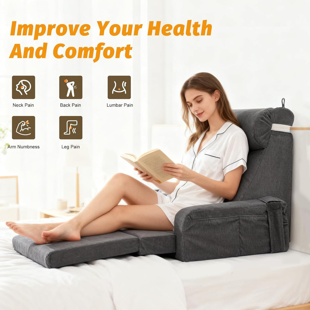 Lesekissen für Bett und Sofa, Rückenkissen aus Memory Foam mit Nackenkissen und Abnehmbaren Armlehne