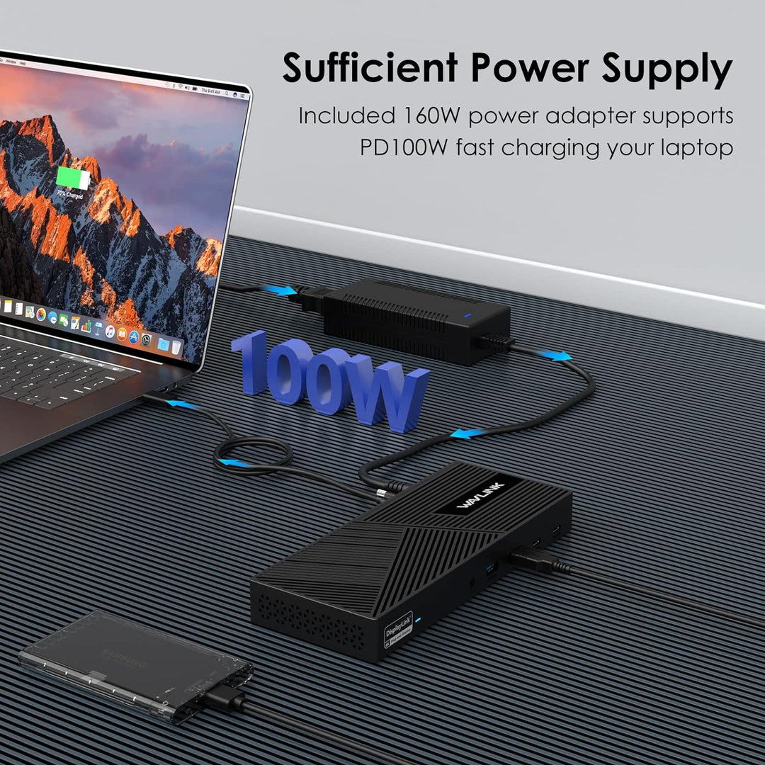 WAVLINK 4K USB-C-Dockingstation Dreifach-Monitor mit 100W Aufladung, USB-C-Dock für Windows und M1/M
