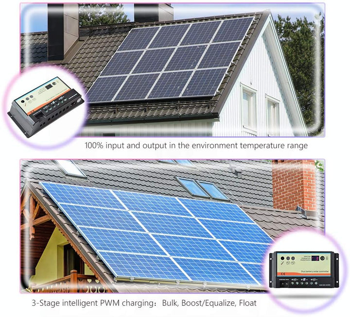 PWM 20A Dual Batterieladeregler, 12V 24V Auto für Wohnmobile, Boote, Wohnwagen, Busse oder Solarsyst