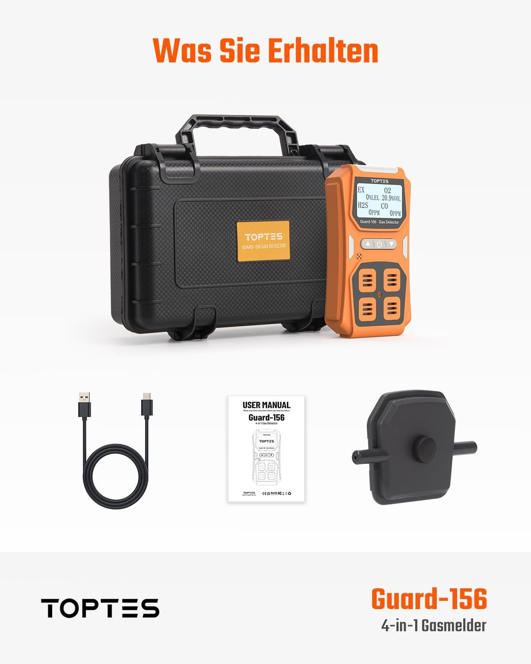TopTes Guard-156 Gasmelder, 4 Gasmelder Für H2S, CO, LEL und O2, mit 3 Alarmmodi (visuell, Vibration