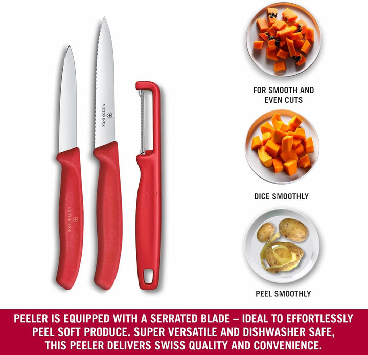 Victorinox Swiss Classic Gemüsemesser Set mit Sparschäler, Schälmesser und Tomatenmesser, 3-teilig,
