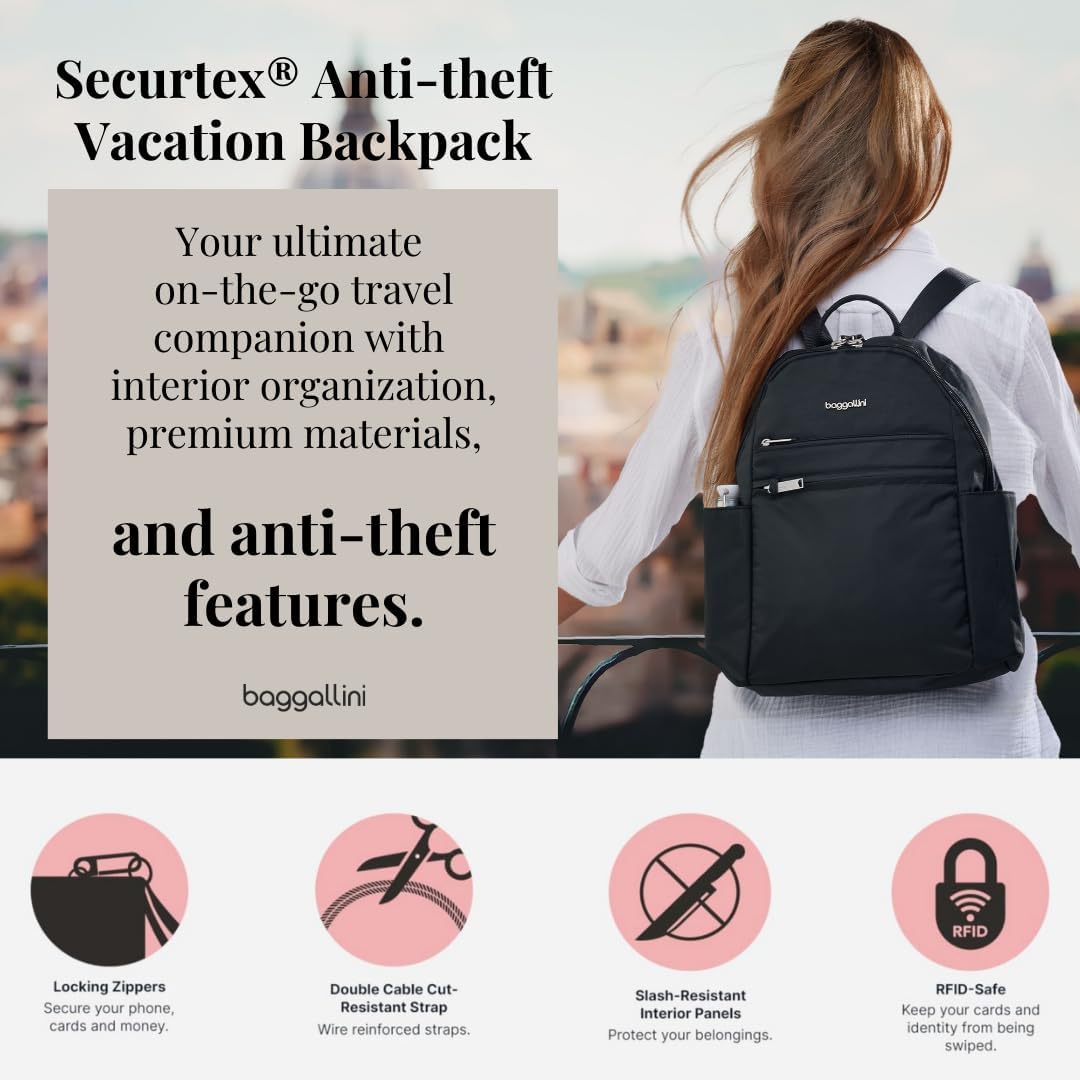 Baggallini Damen Securtex Anti-Diebstahl-Urlaubsrucksack Einheitsgrösse Midnight Blossom, Einheitsgr