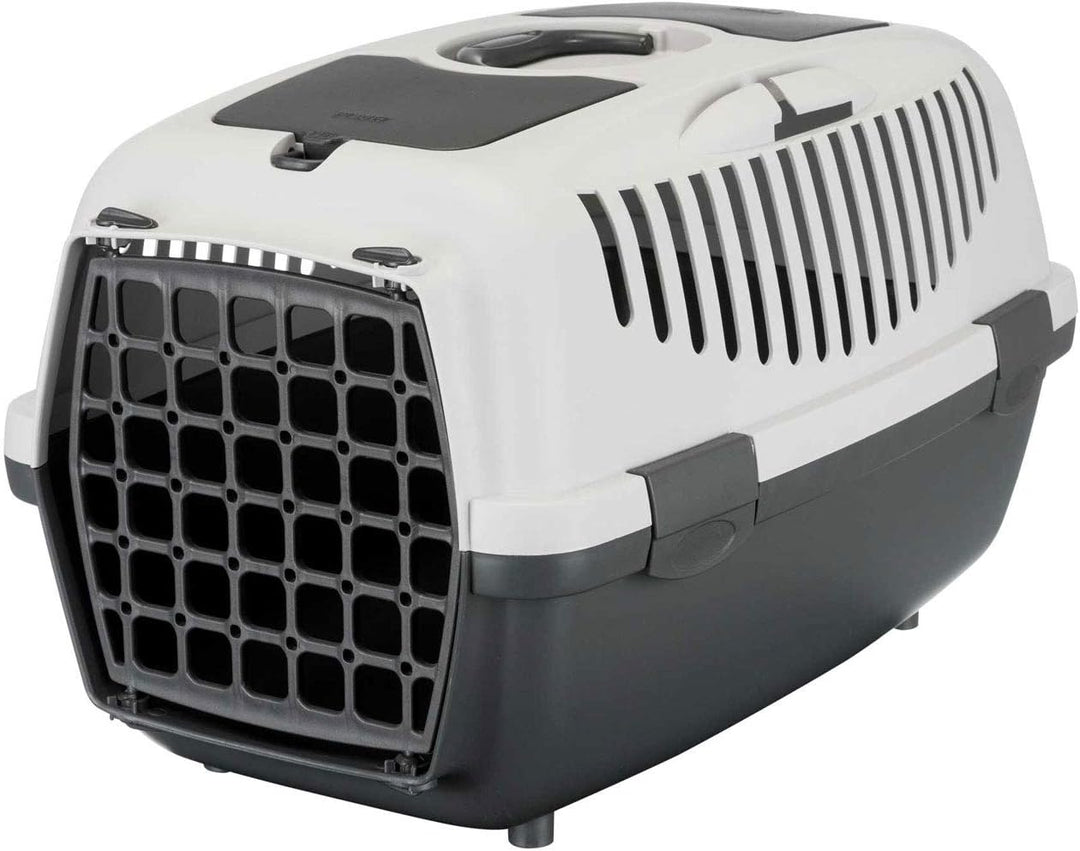 TRIXIE Transportbox Capri 2 – XS-S: 34 × 31 × 55 cm, hellgrau/flieder, Transportbox für Hunde bis 8
