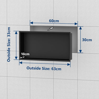 Neodrain Wandnische Edelstahl Duschnische Einzelregal Lagerung für Badezimmer 60 x 30 cm, Schwarz 60