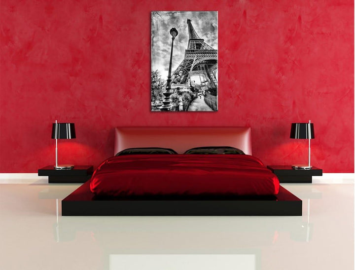 Pixxprint Pariser Eifelturm Retro / 100x70cm Leinwandbild bespannt auf Holzrahmen/Wandbild Kunstdruc