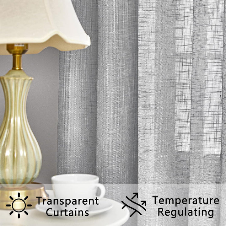 Topfinel 2 Stücke Leinen Gardinen mit Ösen Voile Vorhang Halbtransparent Gardinen Wohnzimmer Modern