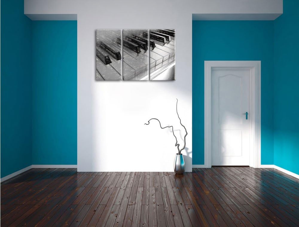 Piano Rainbow Colours, Bunte Klaviertasten Kohle Effekt 3-Teiler Leinwandbild 120x80 Bild auf Leinwa