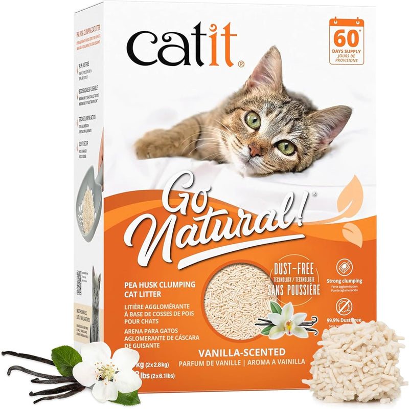 Catit Go Natural!, klumpende Katzenstreu, aus Erbsenhülsen, mit Vanilleduft, 2 x 2,8kg (5,6kg), Vani