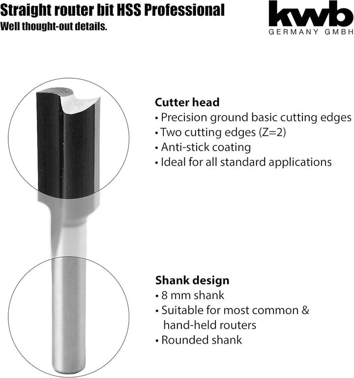 KWB HSS Nut-Fräser Professional (für Holz, Ø 10mm, Arbeitslänge 20mm, Schaft 8mm, Made in Germany, p