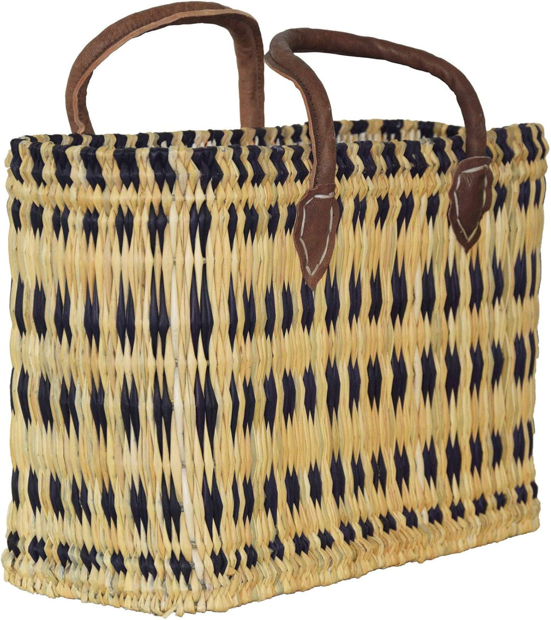 Simandra Einkaufskorb aus Seegras I geflochtene Tasche mit Ledergriff I gross mit kurzem Griff I Bla
