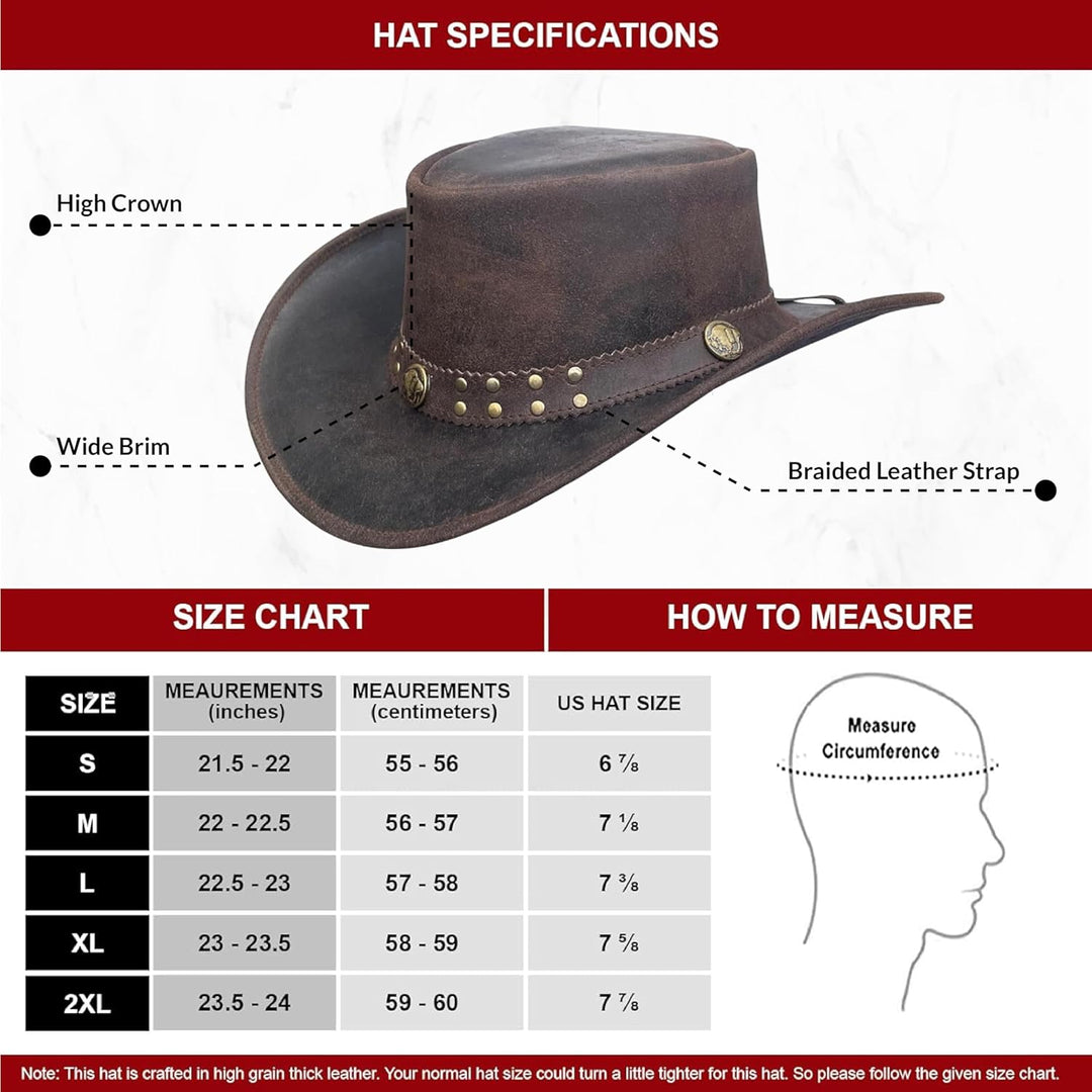Brandslock Herren Cowboyhut im Vintage-Stil, Schwarz und Braun, breite Krempe, Westernhut, Braun, XX
