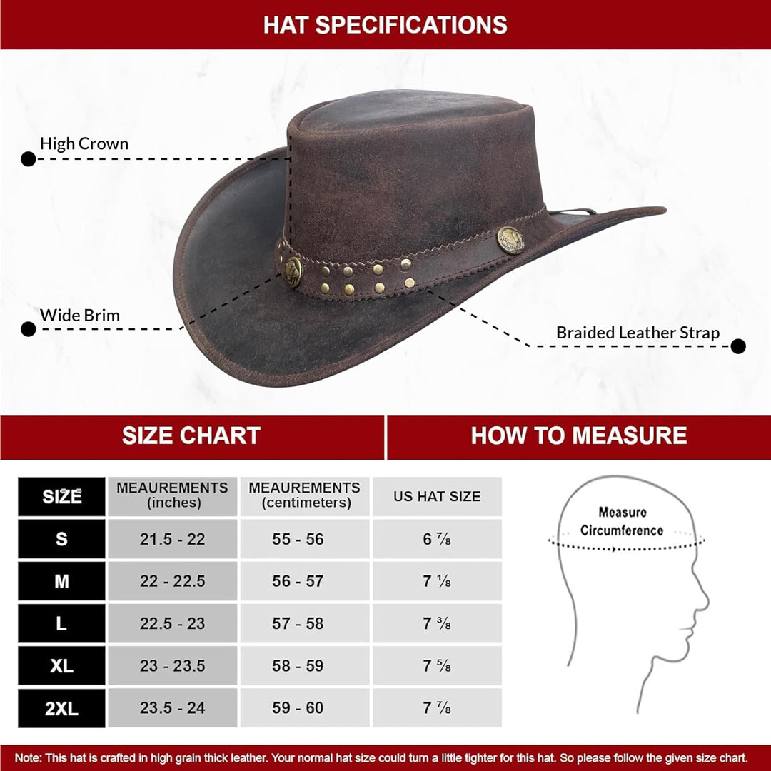 BRANDSLOCK Cowboyhut aus Leder für Herren, handgefertigt, formbar, breite Krempe, langlebig, Cowgirl