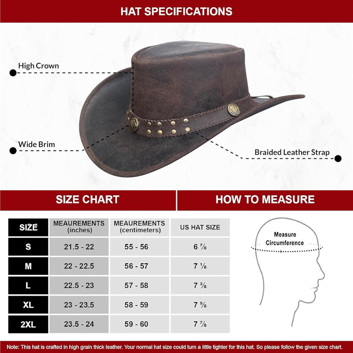 BRANDSLOCK Cowboyhut aus Leder für Herren, handgefertigt, formbar, breite Krempe, langlebig, Cowgirl