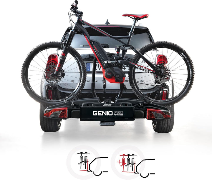 Atera 022785 PKW Fahrradträger Genio Pro Advanced, faltbar mit Leuchten - für 2 Fahrräder oder E-Bik