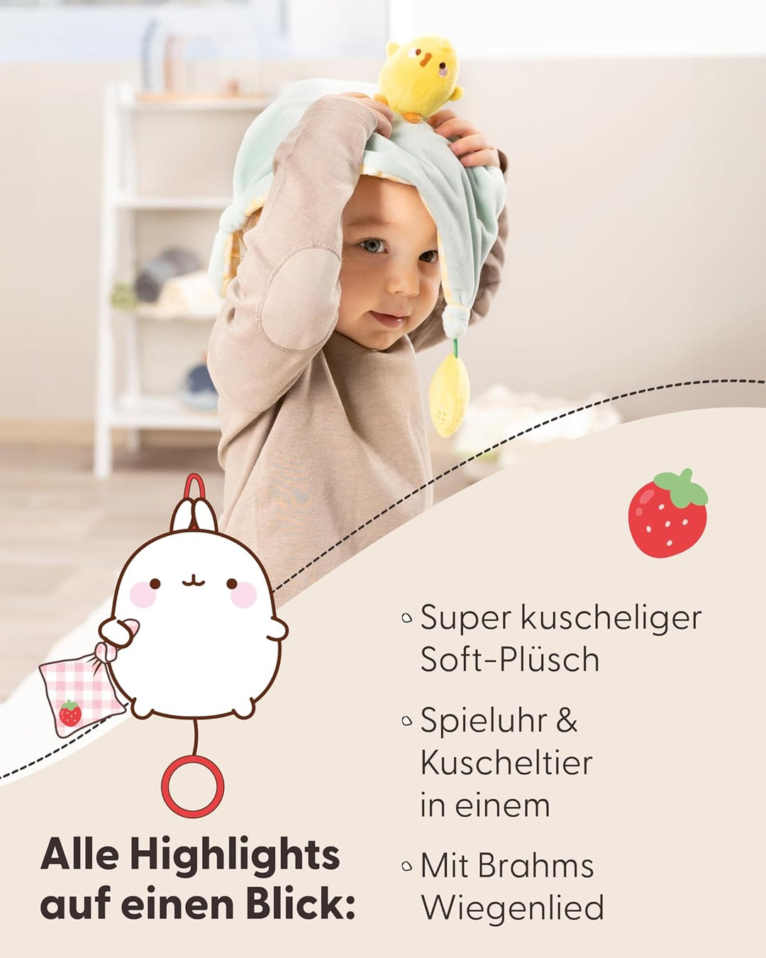 NICI Spieluhr Baby Einschlafhilfe MOLANG 15 cm mit sanfter, beruhigender Gute-Nacht-Melodie - Flausc