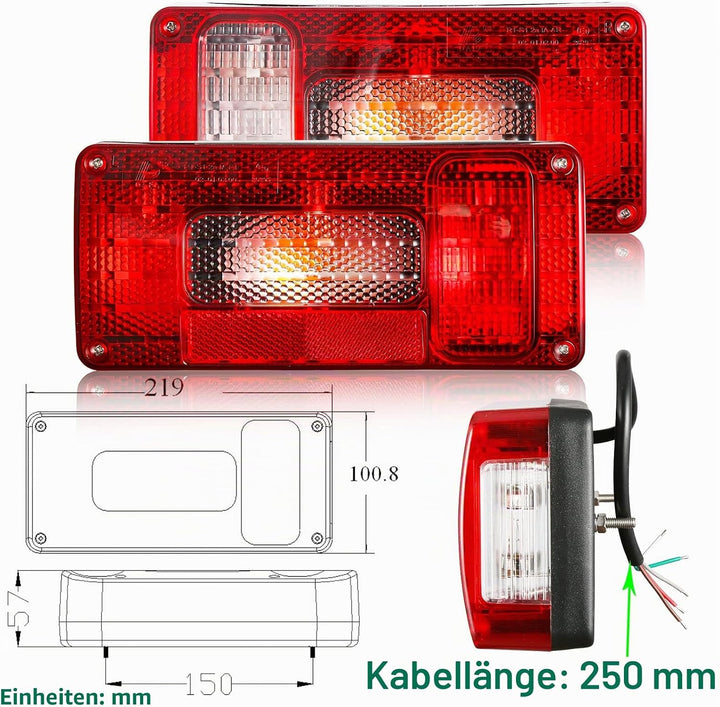 DARKGUARD Rückleuchten Satz Anhänger 12v,mit E4 Prüfzeichen,7Funktion 2pcs Halogen Rücklicht Anhänge
