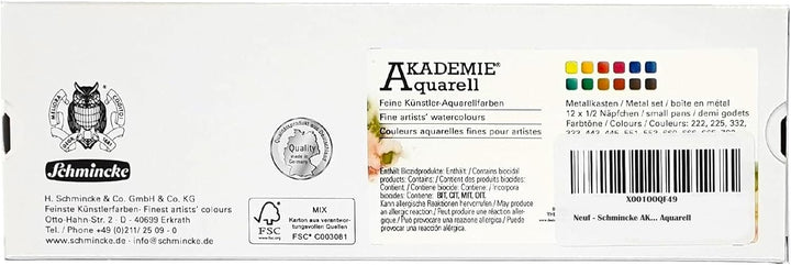 Schmincke AKADEMIE Aquarell Metallkasten, 12 x 1/2 Naepfchen Aquarell 75 714 097