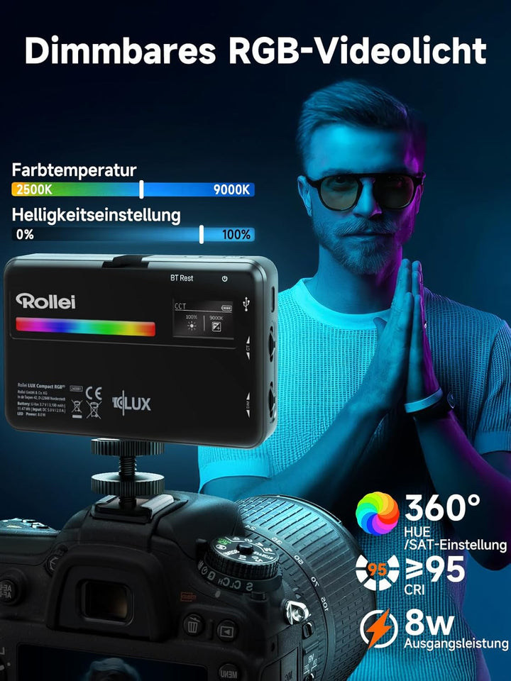 Rollei Lumis Compact RGB, kleine RGB Dauerlicht mit 360 Farben und tollen Lichteffekten, kompackte L