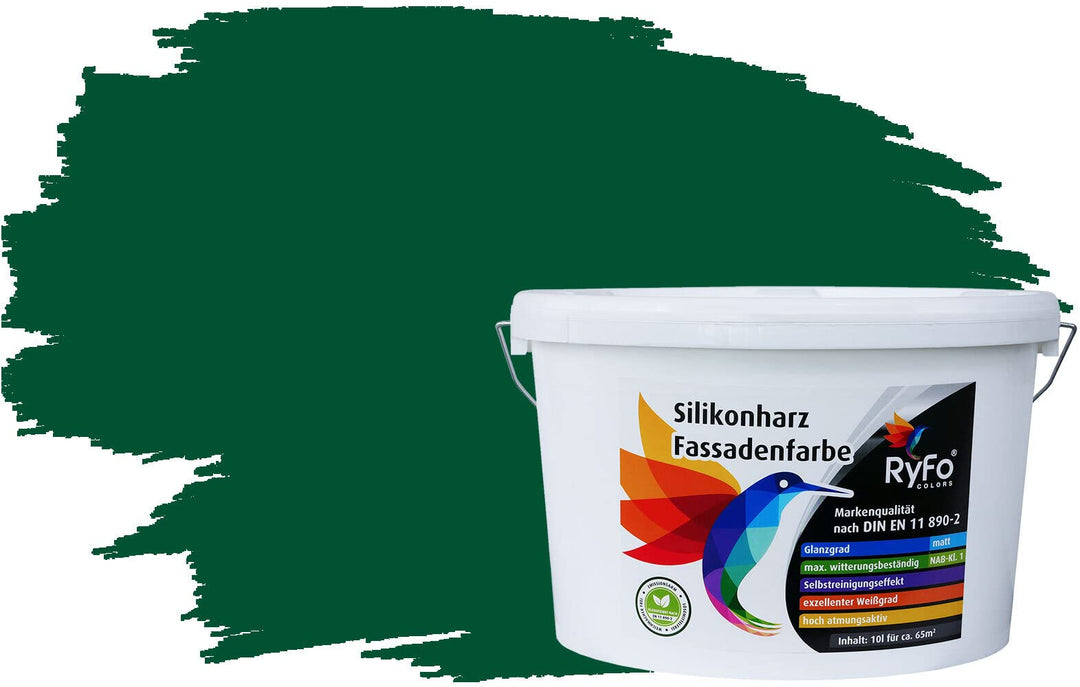 RyFo Colors Silikonharz Fassadenfarbe Lotuseffekt Trend Grüntöne Wacholdergrün 10l - bunte Fassadenf