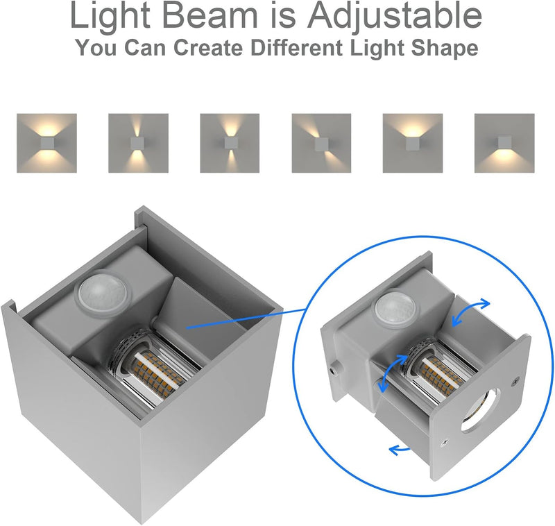 Klighten 2 Stück LED Wandleuchte mit Bewegungsmelder Innen/Aussen 3000K Aussenwandleuchte mit Bewegu