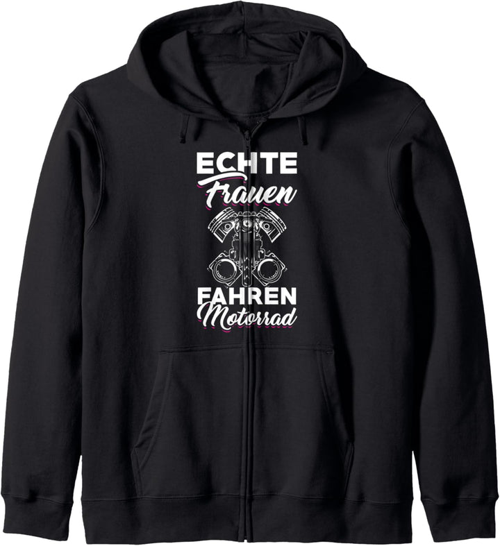 Echte Frauen fahren Motorrad Tshirt Motorradfahrerin Bikerin Kapuzenjacke