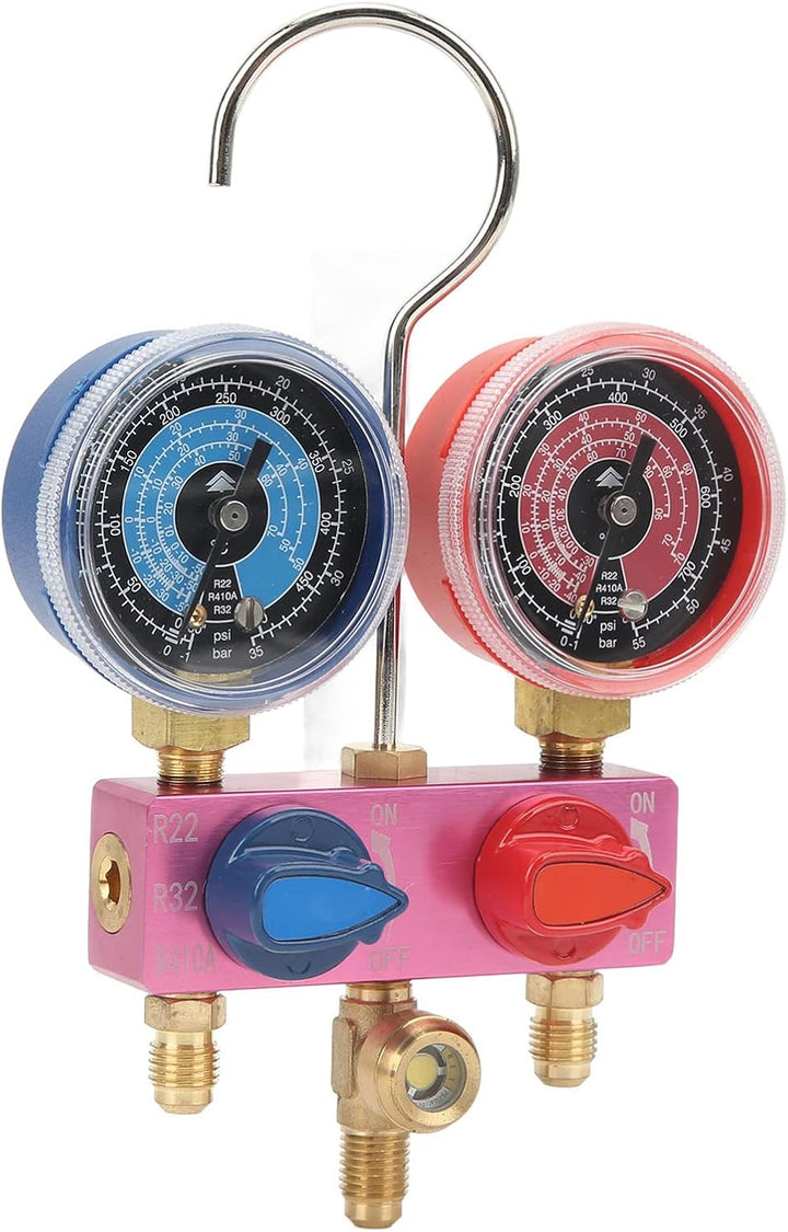 Verteilermanometer, Mini-Fluorid-Kältemittel-Manometer für R22, R32, R410A-Kältemittel, G1 / 4-Metal