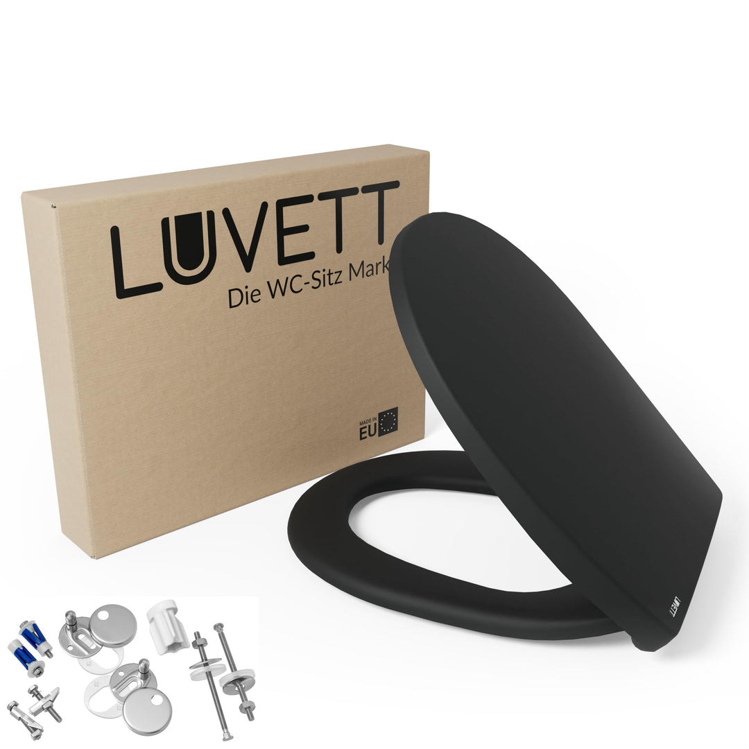 LUVETT® WC-Sitz mit Absenkautomatik C100 oval universell, Toilettendeckel mit 3 Edelstahl Montagelös