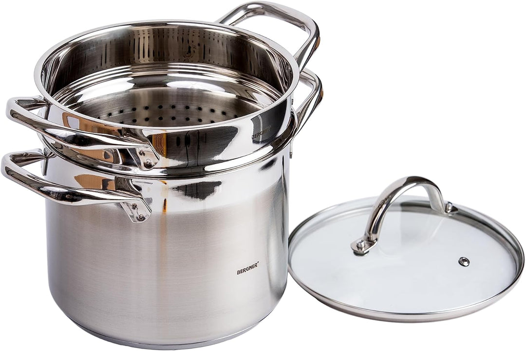 Bergner Q1513 24 cm Kochtopf 20 cm mit Deckel, Edelstahl, Stahl, Stahl
