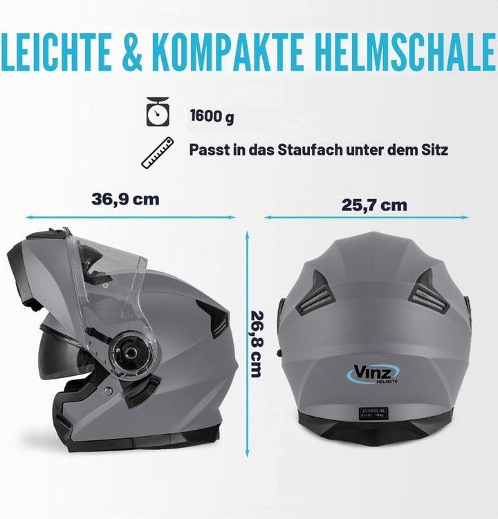 VINZ Santos Klapphelm mit Sonnenblende | ECE 22.06 &amp; PINLOCK vorbereitet | Motorrad Helm Integralhel