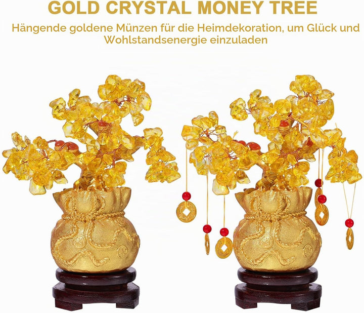 IMIKEYA Geldbaum Feng Shui Gold Glücksbaum Pfennigbaum Kristall Feng Shui Deko with Glücksmünzen und