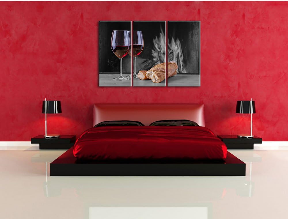Pixxprint Baguette Wein Picknick als Leinwandbild/Grösse: 3 Teilig (120x80) cm/Wandbild/Kunstdruck/f