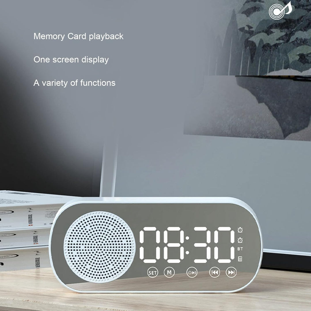 Digitaler Radiowecker, Lautsprecher-Spiegeluhr, HIFI-FM-Radio, Wiederaufladbare Bluetooth 5.0-Lautsp