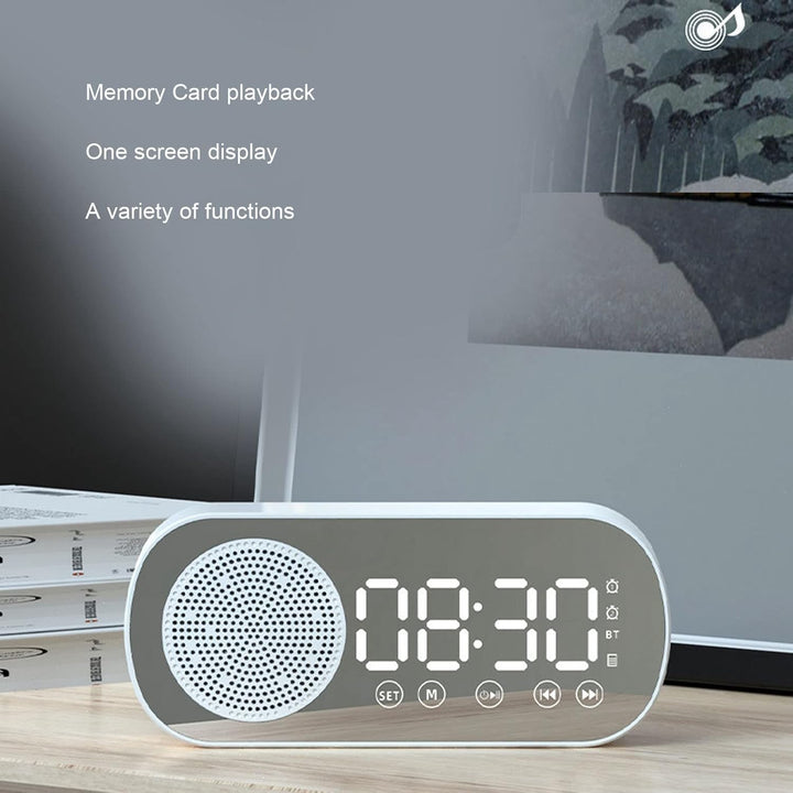 Digitaler Radiowecker, Lautsprecher-Spiegeluhr, HIFI-FM-Radio, Wiederaufladbare Bluetooth 5.0-Lautsp