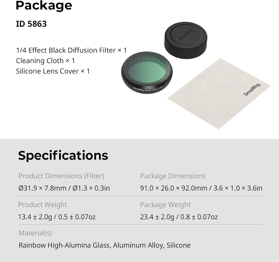 SMALLRIG Schwarz Diffusion 1/4 Effektfilter für Insta360 GO Ultra, Traumhafter Cinematic-Filter, Meh