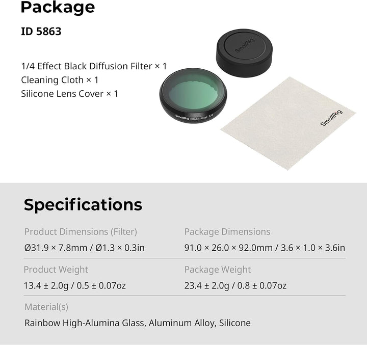 SMALLRIG Schwarz Diffusion 1/4 Effektfilter für Insta360 GO Ultra, Traumhafter Cinematic-Filter, Meh