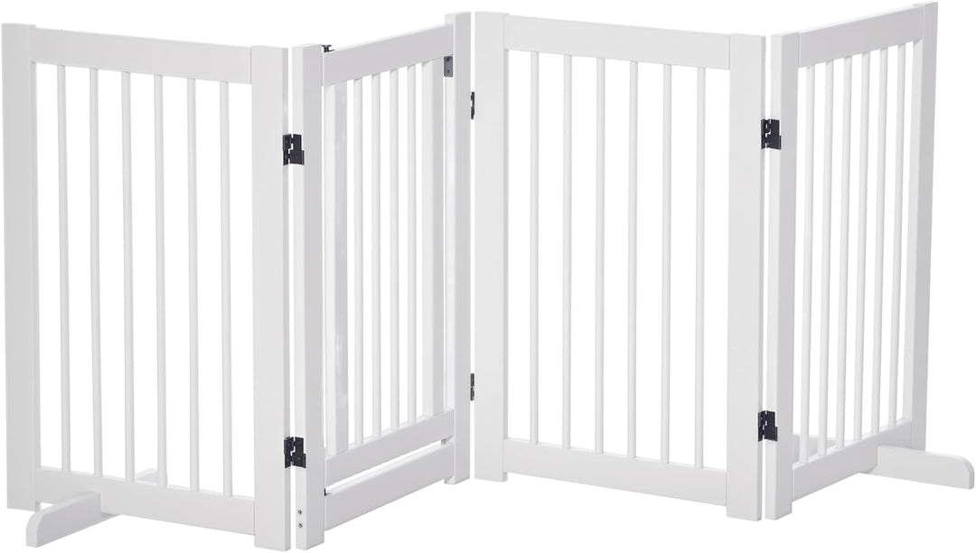 PawHut Absperrgitter Hunde 75 cm Schutzgitter aus Holz Freistehendes Hundegitter mit Tür Sicherheits