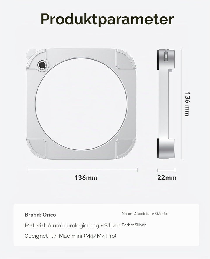 ORICO ST02 Stapelbarer Mac mini 2024 Ständer | Modulares Design + 360°-Belüftung | Platzsparend für
