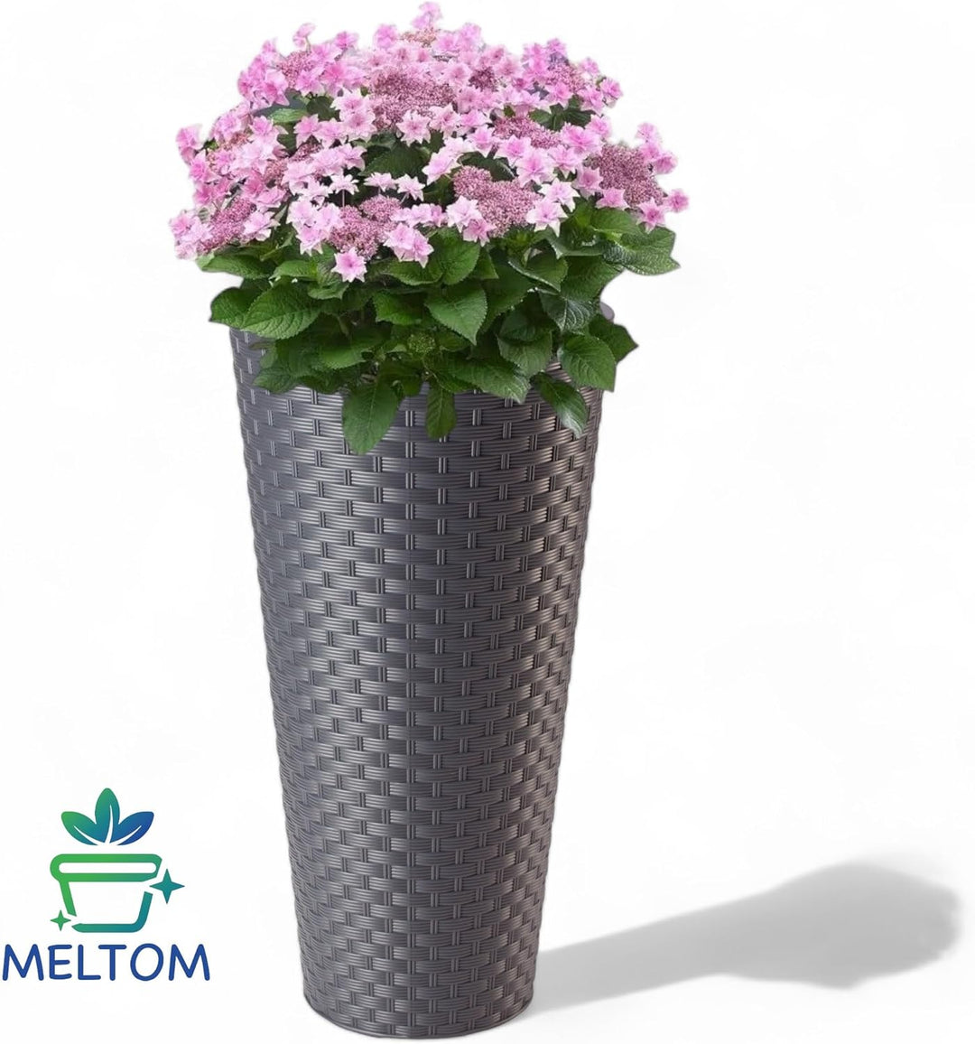 MELTOM Blumenkübel Blumentopf Rund mit Herausnehmbaren Einsatz Rattan Effekt Anthrazit Grösse XXL