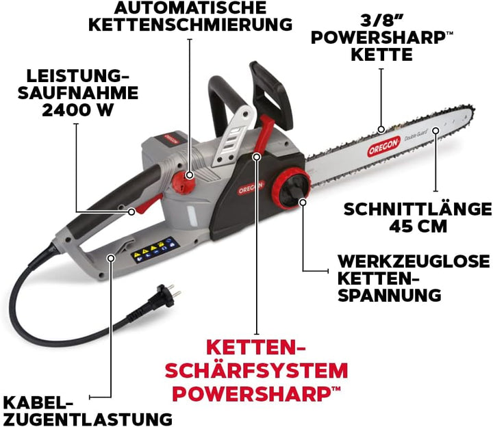 Oregon CS1500 45 cm (18 Zoll) 2400 W 230 V Selbstschärfende Elektrokettensäge & Yukon Kettensägen-Si