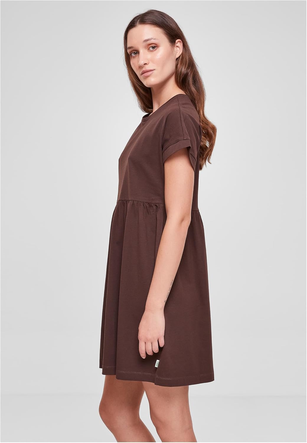 Urban Classics Damen Kleid Ladies Organic Empire Valance Tee Dress, Volantkleid für Frauen, Loose Fi