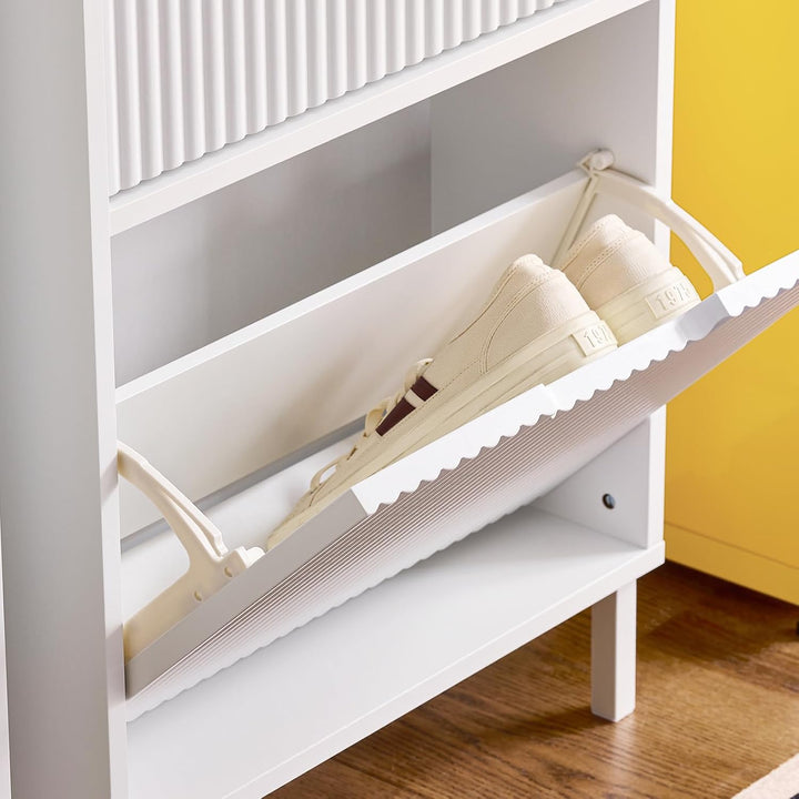 SoBuy Schuhschrank Schmal - Schuhkipper Schmal mit 3 Türen - Ideal für Enge Flure, Eingangsbereich o