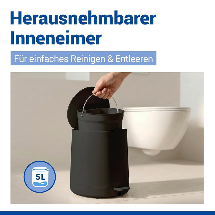 WENKO Kosmetik Treteimer Mod. Fablo aus Kunststoff, Soft-Touch-Beschichtung, Bad-Mülleimer 5 L, Abfa
