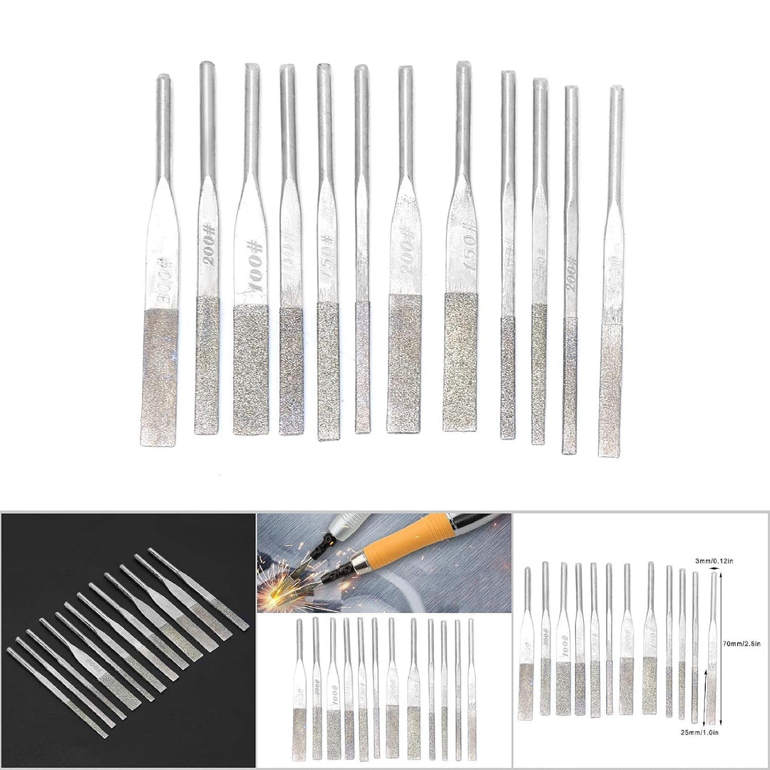 Diamantfeilen, 12 Stück, 3-mm-Schaft, Konische Maschine Zum Hin- und Herschleifen, Abgeflachte, Schr