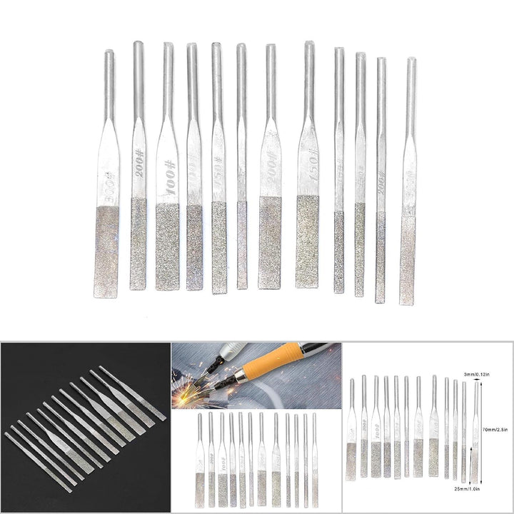 Diamantfeilen, 12 Stück, 3-mm-Schaft, Konische Maschine Zum Hin- und Herschleifen, Abgeflachte, Schr