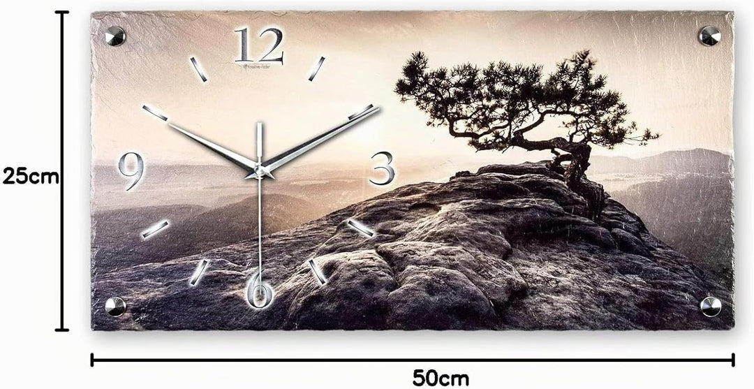 Kreative Feder Designer-WANDUHR Einsamer Baum aus Stein mit Zeigern aus gebürstetem Aluminium - Desi
