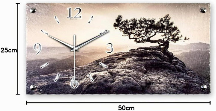 Kreative Feder Designer-WANDUHR Einsamer Baum aus Stein mit Zeigern aus gebürstetem Aluminium - Desi