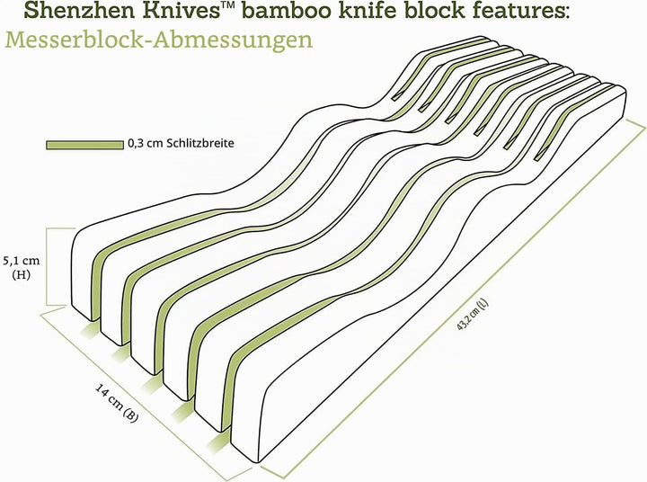 Shenzhen Knives Grosser Schubladen-Messerblock: 11 Slot (hält 10-12 Messer) Leerer Bambusholz-Messer